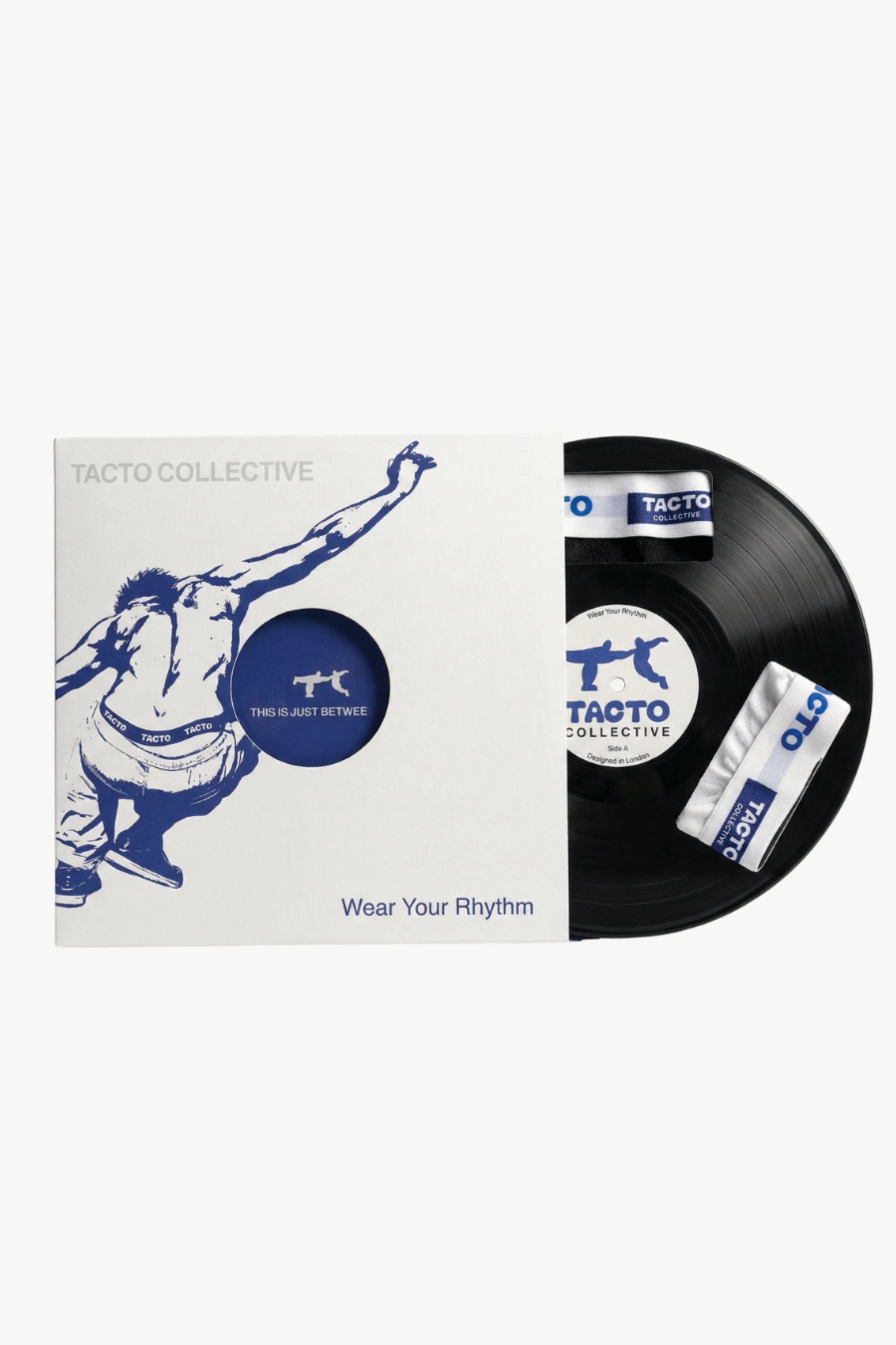 Vinyl record and cover with Tacto Collective branding on a white background