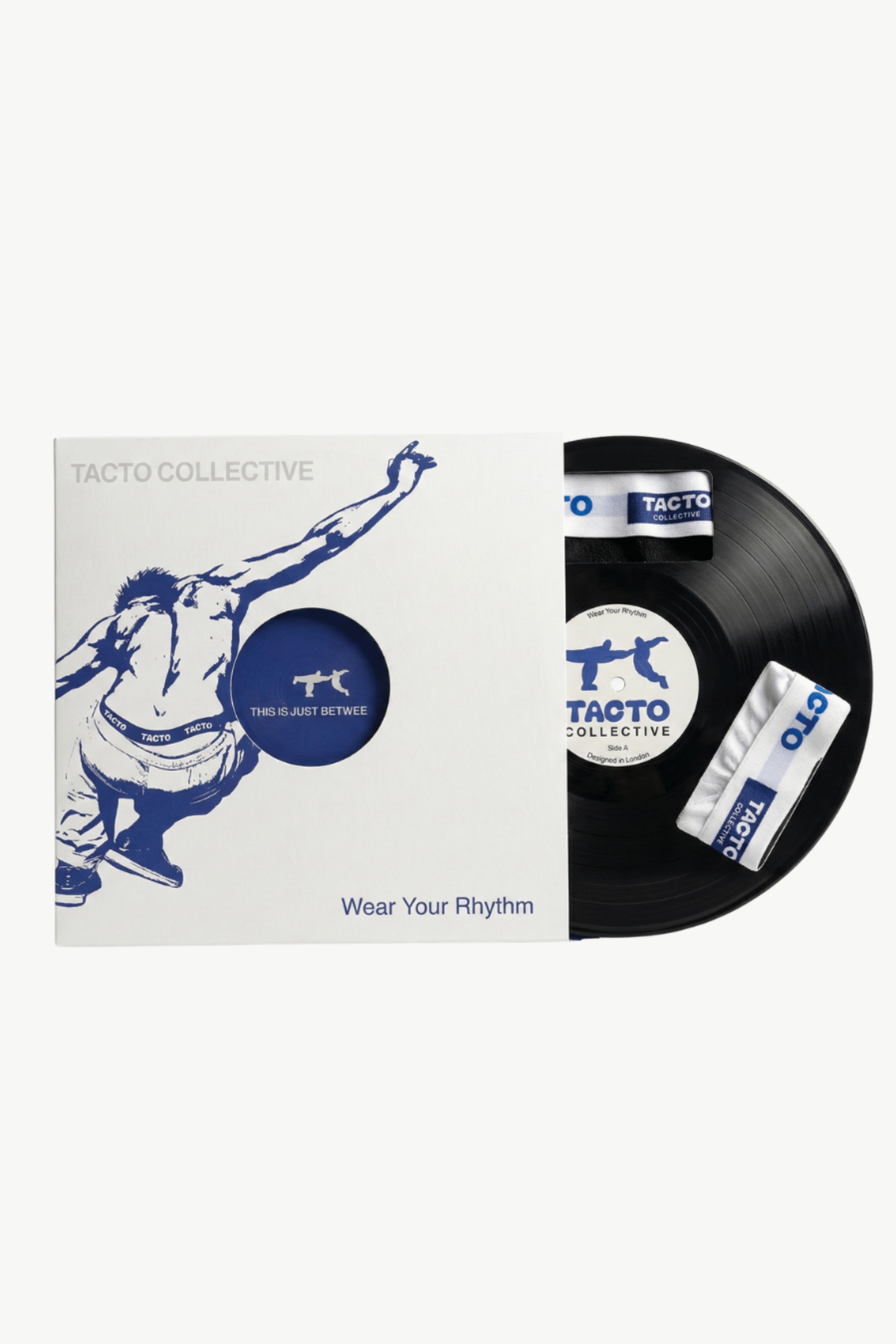 Vinyl record and cover with Tacto Collective branding on a white background